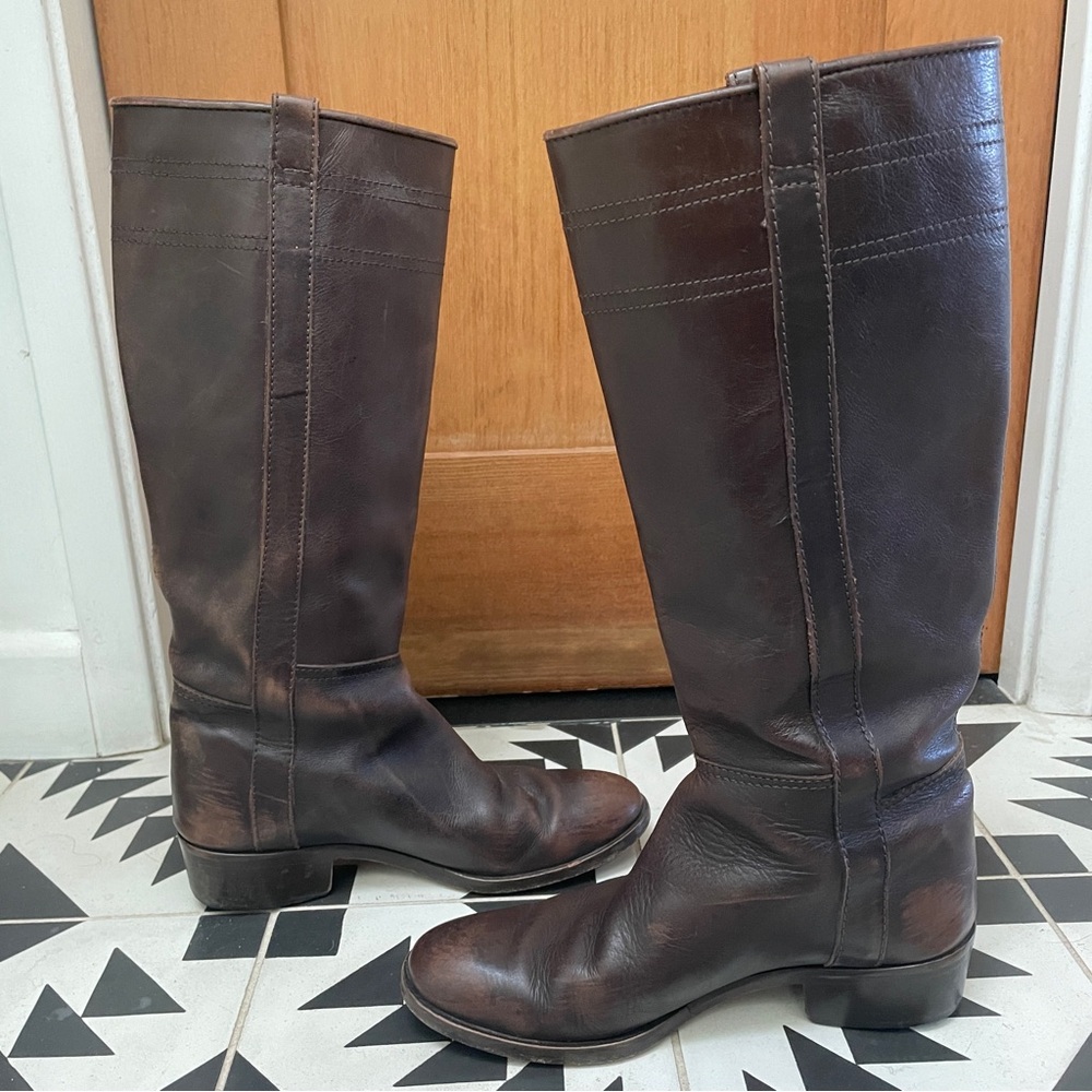 Leather Riding boots, vintage Anne Klein. Dark brown; preloved